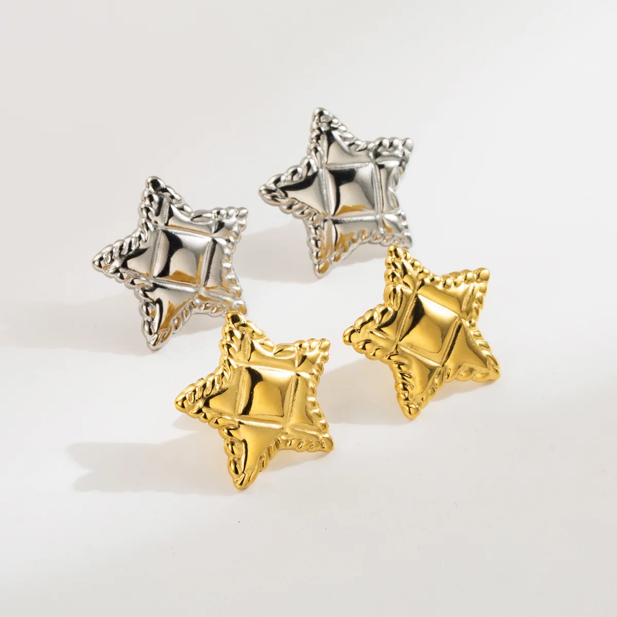 

Hip Hop Maple Hot sale Vintage Design 18K Gold Color French Titanium Pentagram Earrings For Best Friend WomenGift