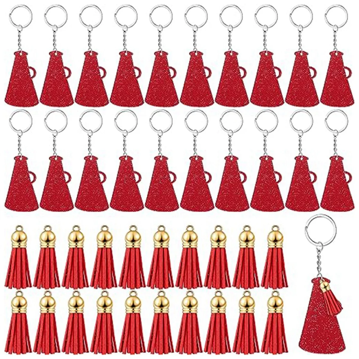 40 Pcs Acrylic Cheer Megaphone Keychains with Tassel Cheerleading Team Gift Grad(Glitter Red)