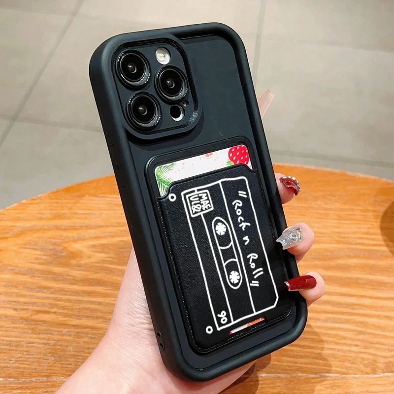 For iPhone 15 Pro Max Case Cute Walkman Silicone Case For iPhone 11 12 13 14 15 16 XS XR X 7 8 Plus Wallet Card Bag Holder Cover