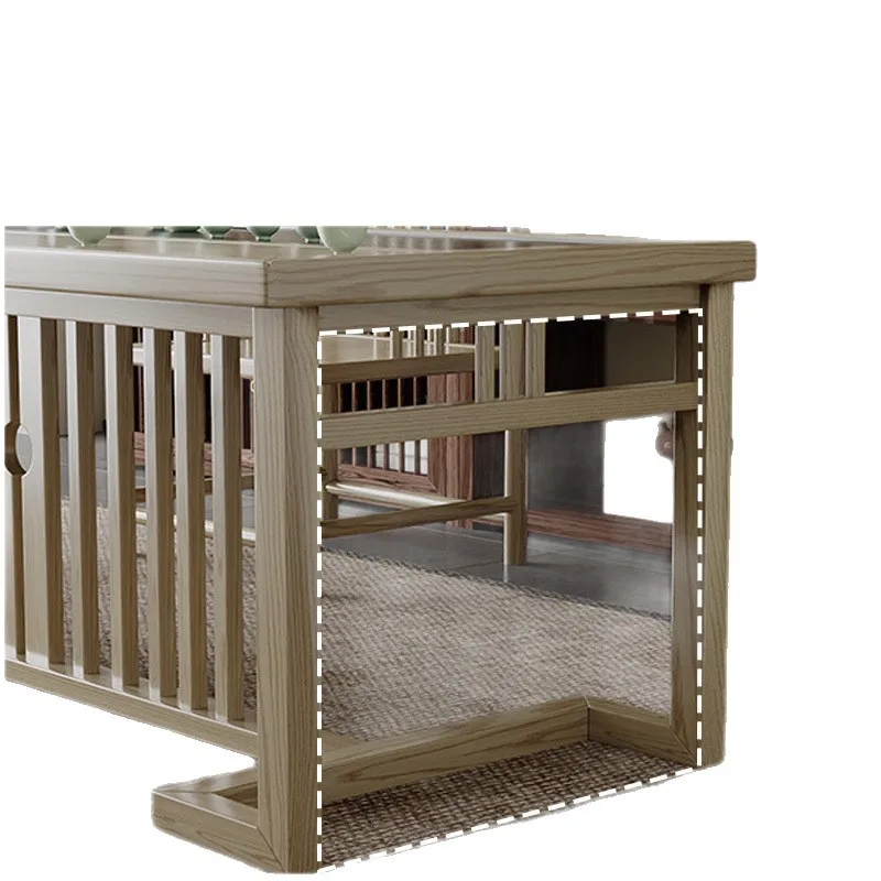 

Log color tea table and chair combination New Chinese solid wood coffee table set Modern simple office and home inte