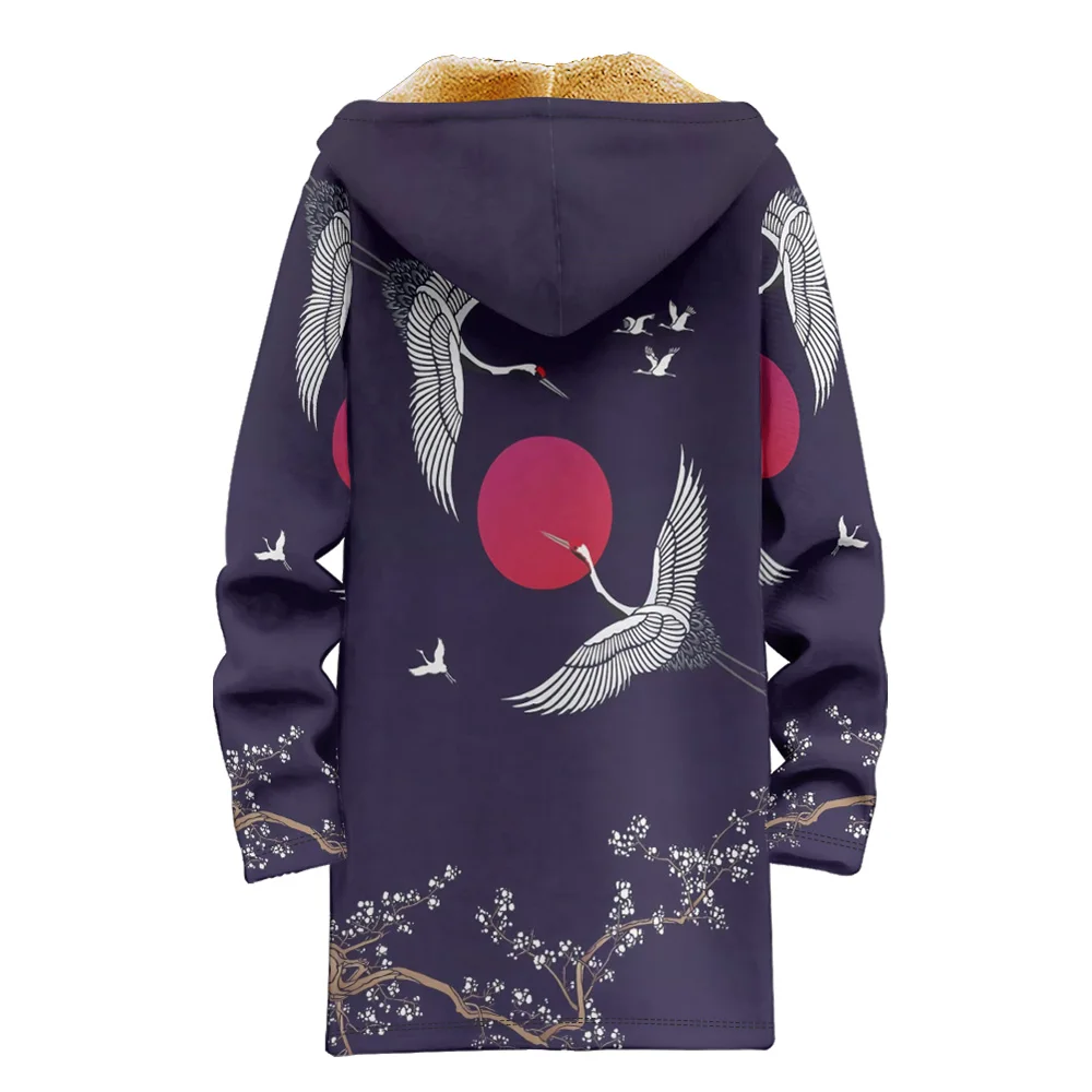 Man winter clothing, New in Down Coats, sun and the red-crowned crane cotton-padded jacket clothing, feather print pocket zipper