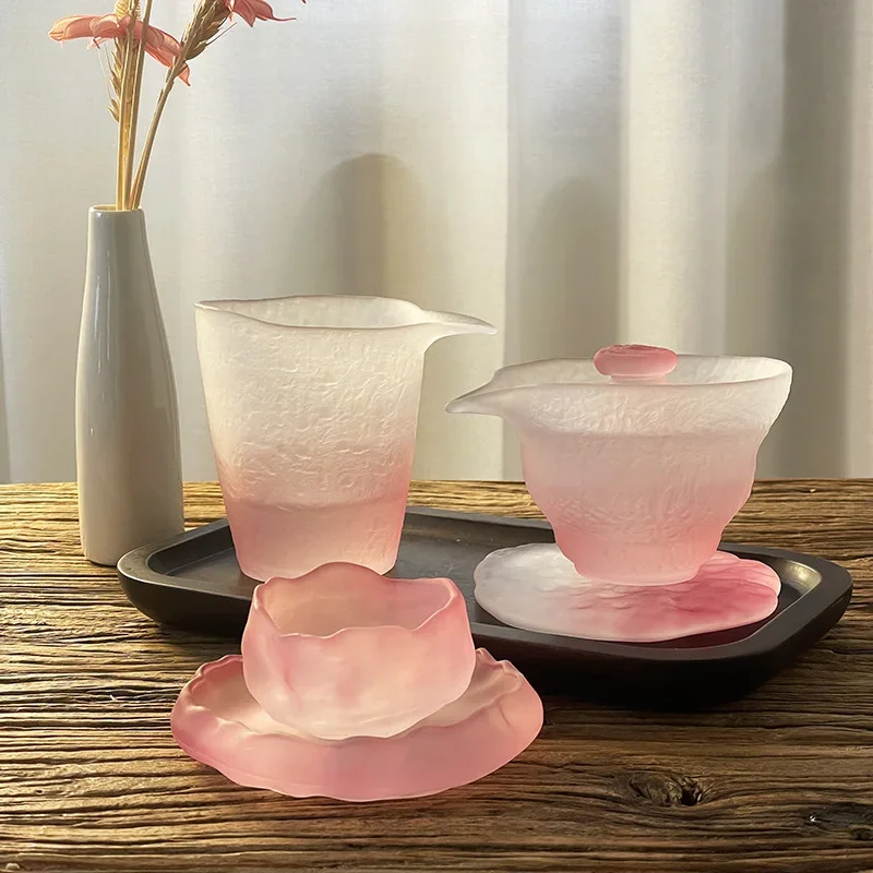 Teacups Pink Crystal Glass Tea Cups Set Chinese Style Exquisite Tea Tureen Sake Glass Girl Friends Birthday Presents Gifts