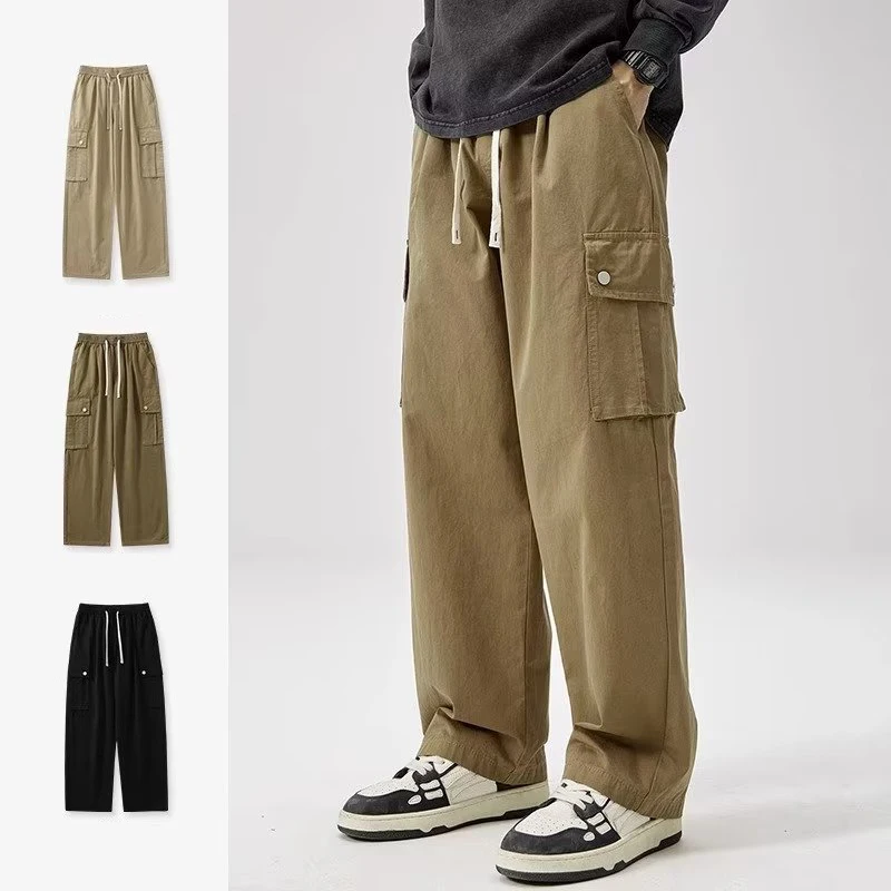 2024 Men's Classic Straight Leg Wide Leg Pants Male Daily Baggy Street Casual Pants Fashion Versatile Khaki Brown Cargo Trousers