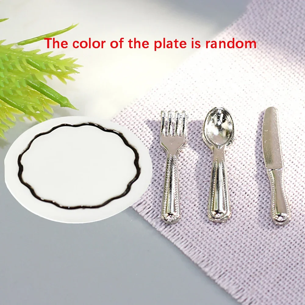 1/12 Dollhouse Miniature Accessories Mini Plate Fork Spoon Set Tableware Model for Doll House Decoration ob11 bjd