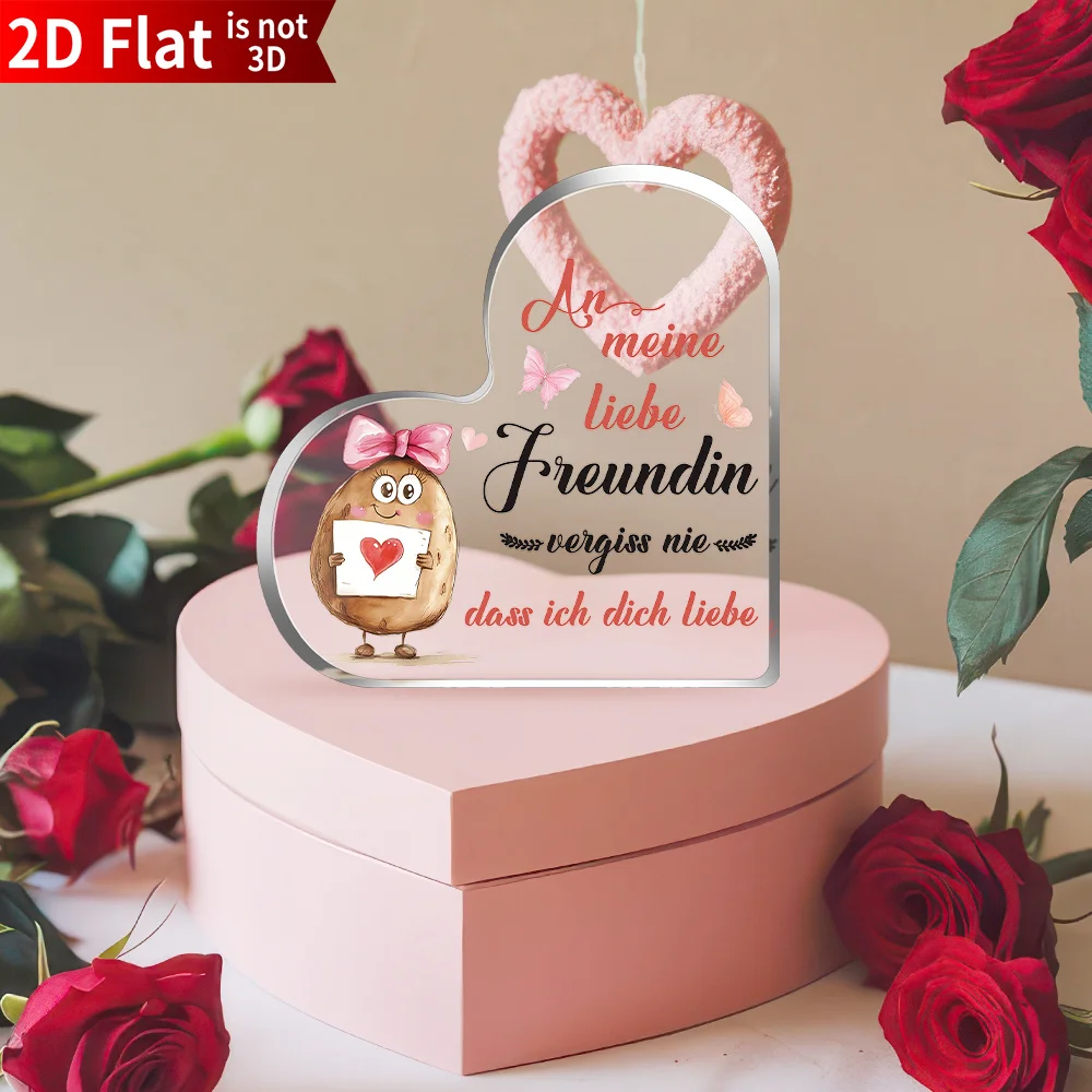 Acrylic Heart Desk Decoration - 2D Flat Romantic Gift for Boyfriend/Girlfriend, Cute Ornament for Shelf/Desk, Couple Valentine's - view 2