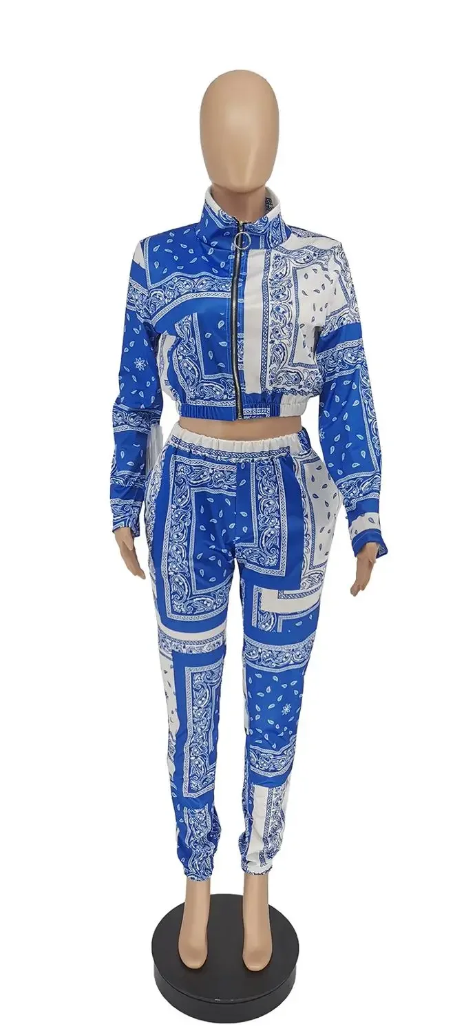 Họa Tiết Paisley Dây In Hình 2 2 Bộ Nữ Thể Dục Sweatsuit Dây Kéo Lên Áo + Quần Jogger Bộ Phù Hợp Với Áo Vintage Trang Phục