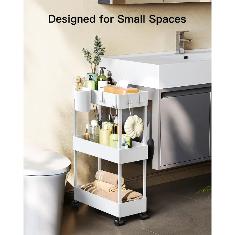 Slim Storage Cart with Wheels, Bathroom Cart Organizer Small, Rolling Cart for Bathroom, Laundry Room, Kitchen