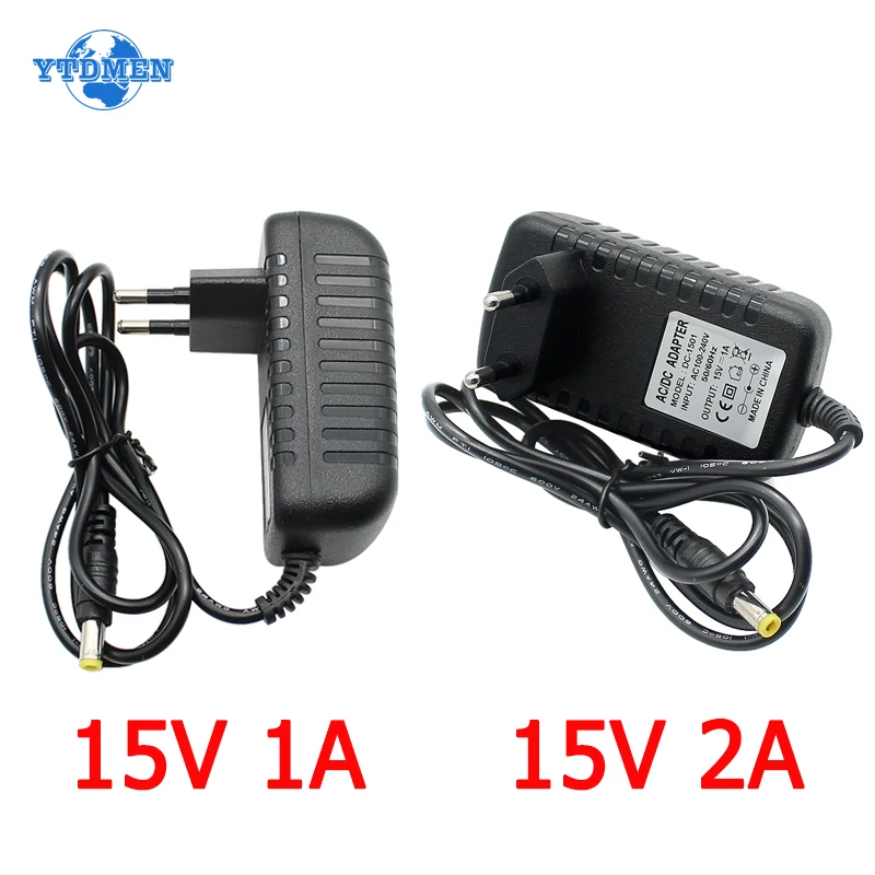 Adapter Power Supply DC 15V 1A 2A Lighting Transformer AC 100-240V Universal Adapter Charger 15 Volt Source for CCTV LED Strip