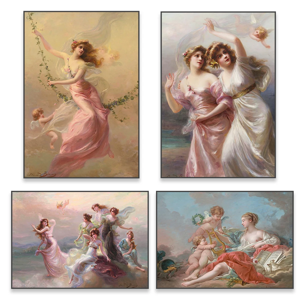 Renaissance Rococo Wall Decor The Dance of the Nymphs and Cupid Prints Mythology Poster Classical Canvas Paitning Home Decor