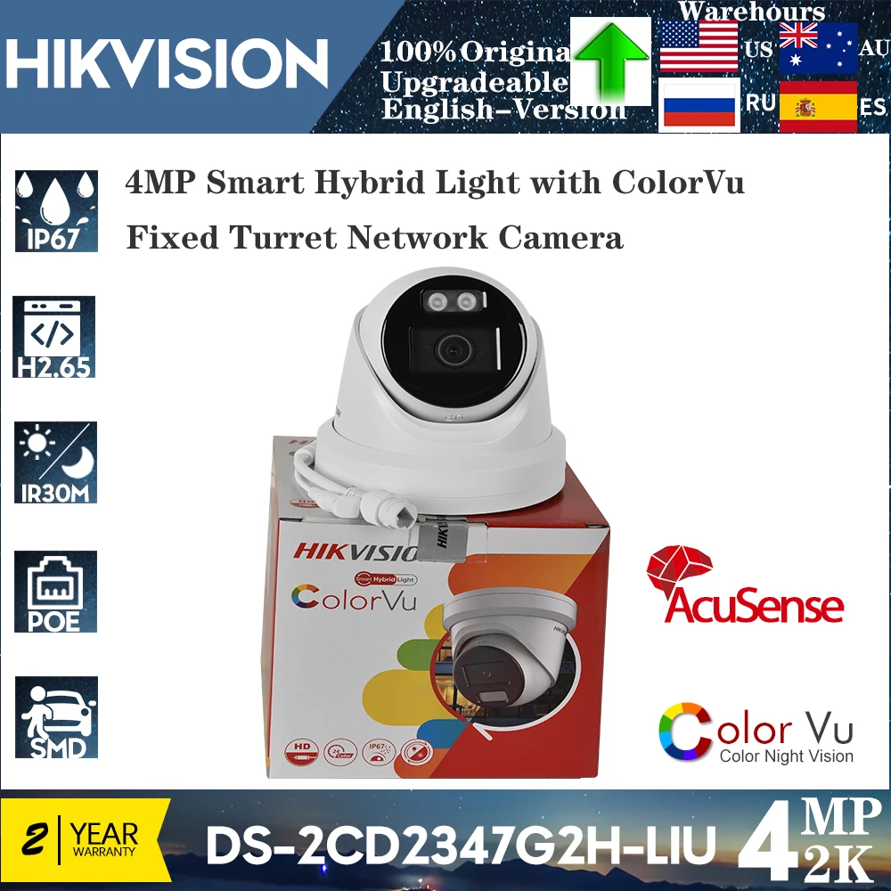 Hikvision DS-2CD2347G2H-LIU 4MP ColorVu IP Camera Built-in Mic Dual-Light Smart Hybrid Light ColorVu Fixed Turret Network Camera