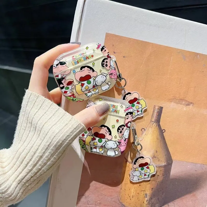 Чехол для наушников Crayon Shin-chan с рисунком для Airpods 1, 2, 3, 4 Pro, мягкий силиконовый защитный чехол с подвеской для Airpods Pro2