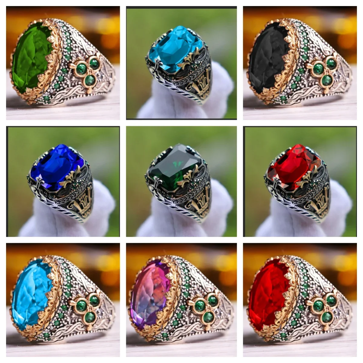 New Men’s Luxury Ring Featuring Inlaid Jade, Vintage-Inspired Design with Bold and Distinctive Aesthetic