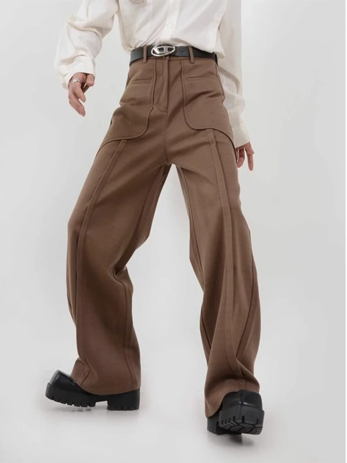 

Мужские повседневные брюки Ele 3D Patchwork, прямые, длинные, универсальные, шерстяные, широкие, для молодежи