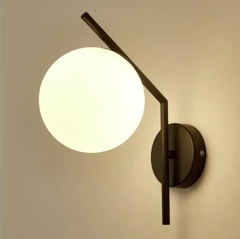 ブラックゴールド北欧ガラス壁ランプLED屋内ムーンウォールランプ寝室通路装飾ラウンドモダンベッドサイドライト壁ライト