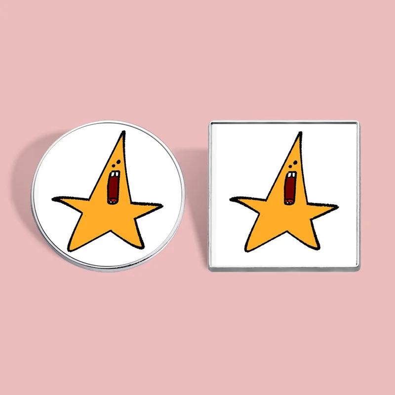 Cute European and American five pointed star metal brooch cartoon roaring star human pattern badge canvas bag accessory