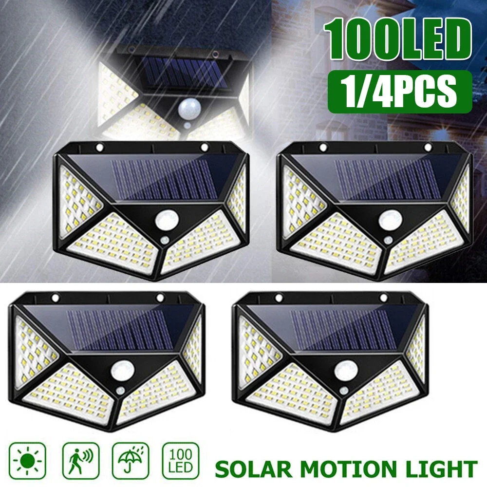 

Наружные солнечные фонари 100 светодиодов 3 режима 270 ° Угол освещения, датчик движения, охранные фонари, настенные светильники для заднего двора, сада, забора, двери