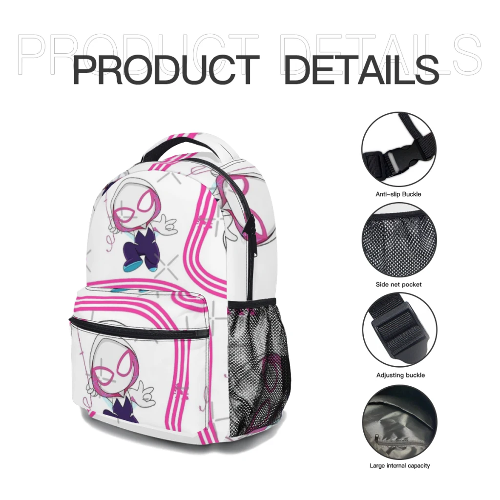 New Fashionable  Cute spider ghost gwen, baby spidey cartoon ghost kidsPattern School Bag  Print Backpack 17inch