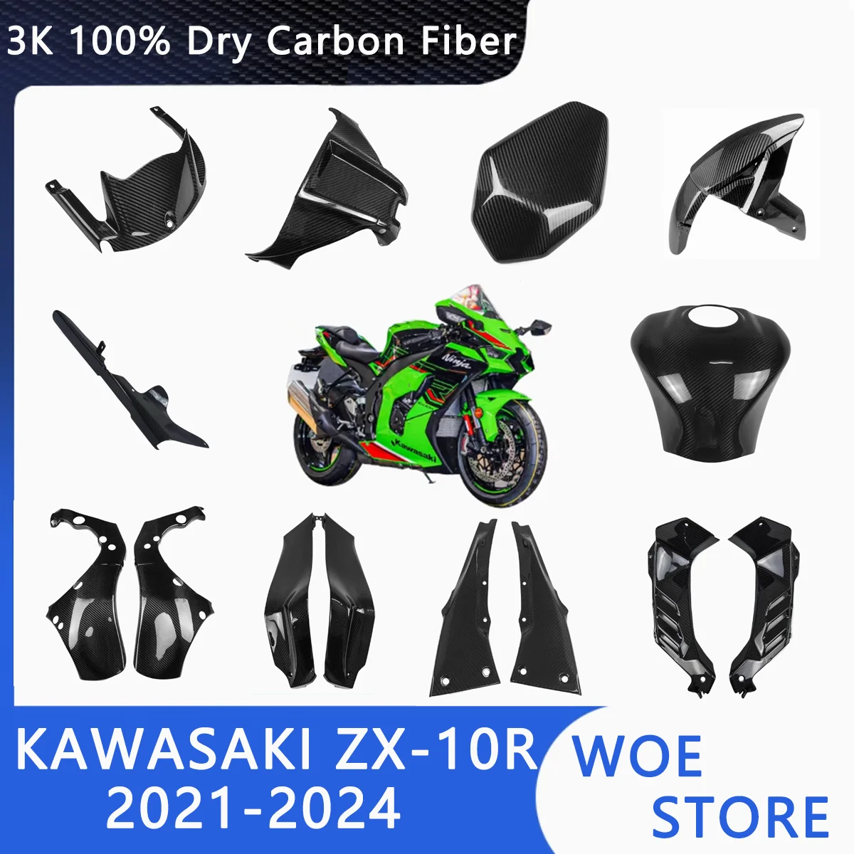 

For Kawasaki ZX10R 2021 2022 2023 2024 3K 100% Dry Carbon Fiber Motorcycle Accessories Full Carbon Fiber Retrofit Side Parts