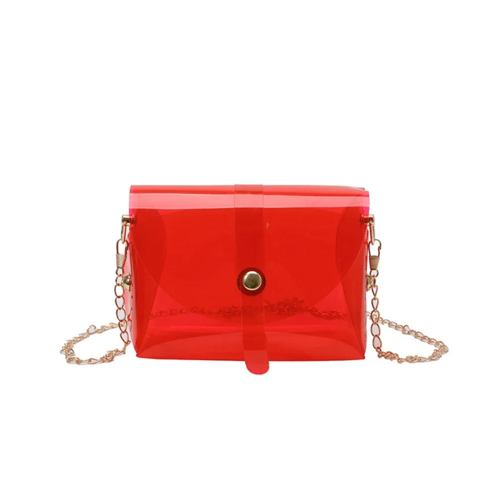 

Fashion Kawaii Jelly Shoulder Bag Candy Color Chain Strap Transparent Crossbody Bag Pvc Waterproof Mini Lipstick Bag Gift