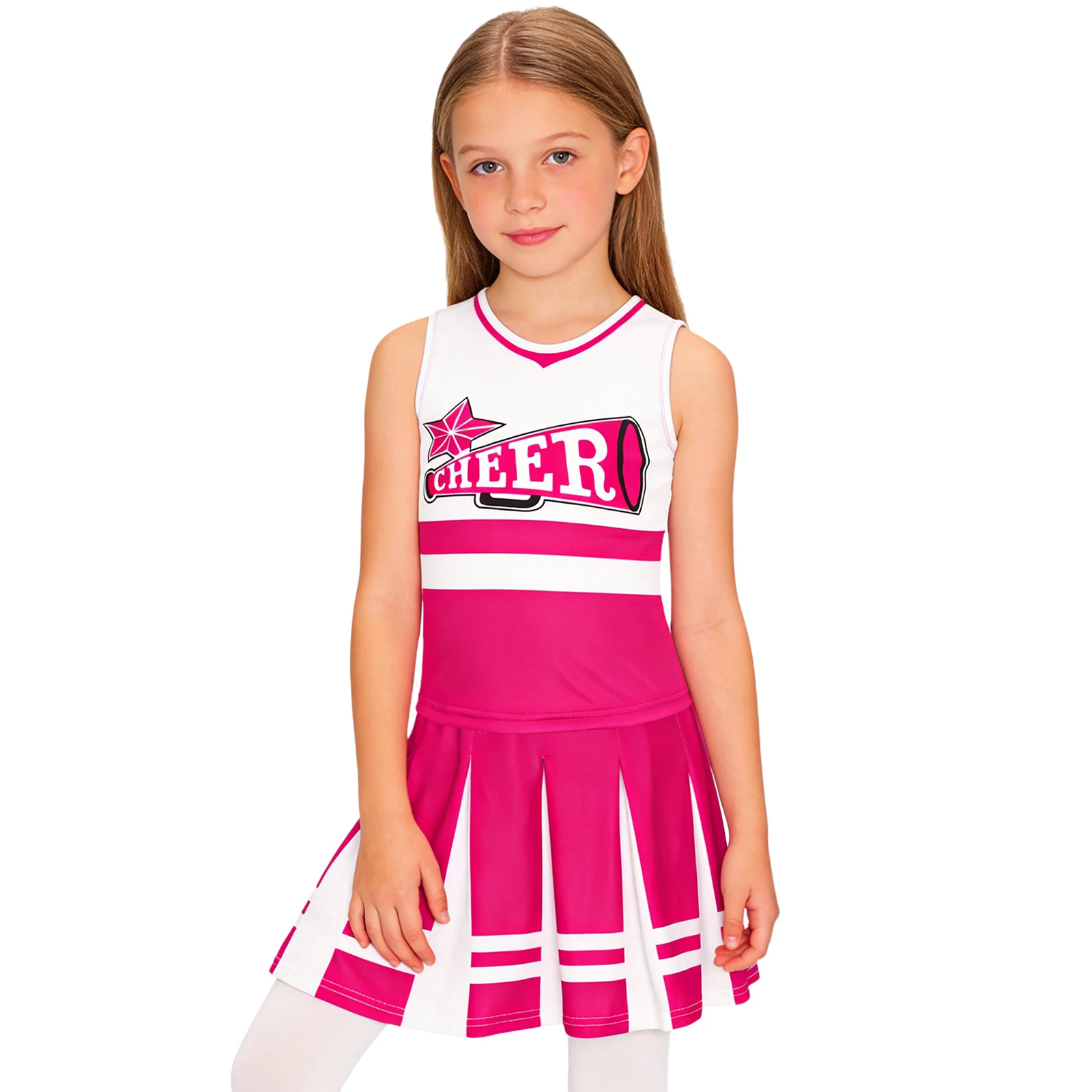

Competition Cheerleading Applaud Dance Performance Outfit Sleeveless Top And Pleated Skirt for Children Cheering Wear
