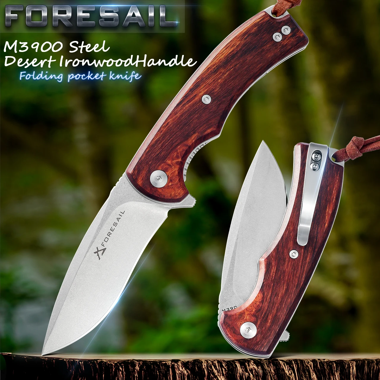 

Складной карманный нож FORESAIL Flipper с лезвием из стали M390 и рукоятью из древесины Desert Ironwood, нож EDC для активного отдыха, кемпинга и рыбалки.