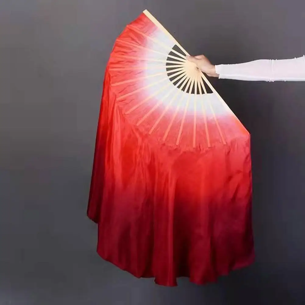 Belly Dance Fan Veil Real Silk Two Layers Bamboo Short Fan Magic Dream Color Light Weight Gradient for Chinese Folk Dance Yangko