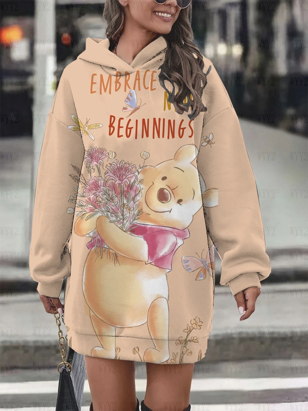 New Ladies Hoodie Dress Fashion Sweatshirt Sweatshirt Dress Print Disney Winnie the Pooh Women Hoodie Sweatshirt Dress