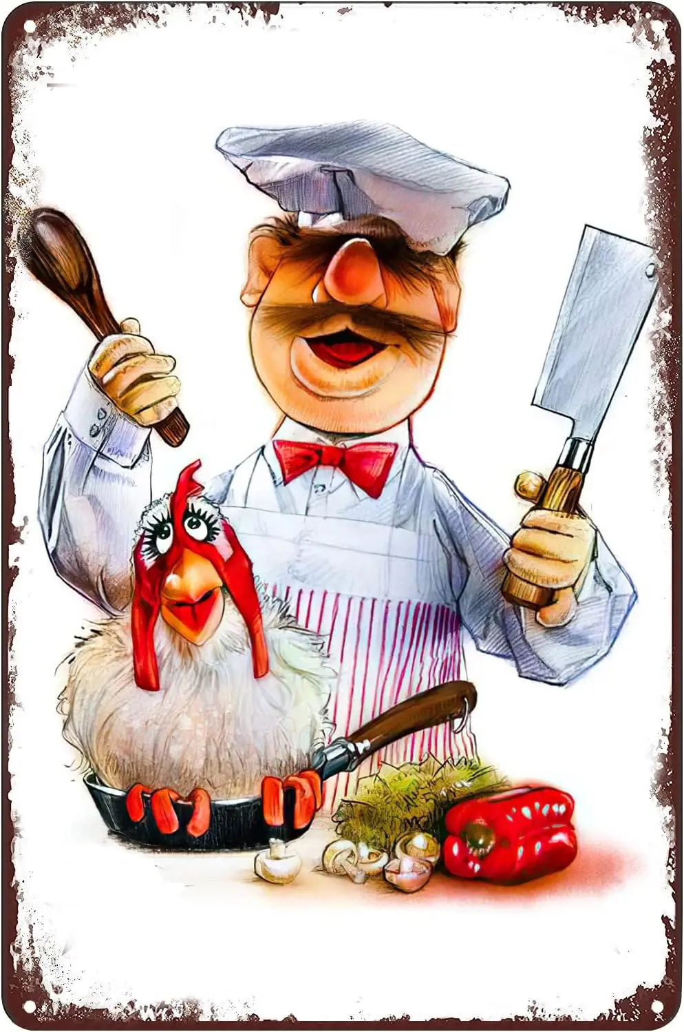 Vintage Metal Signs Swedish Chef Tin Sign Funny Chicken Poster Wall Art Decor Plaque for Home Kitchen Bar Pub Club Cafe Living R