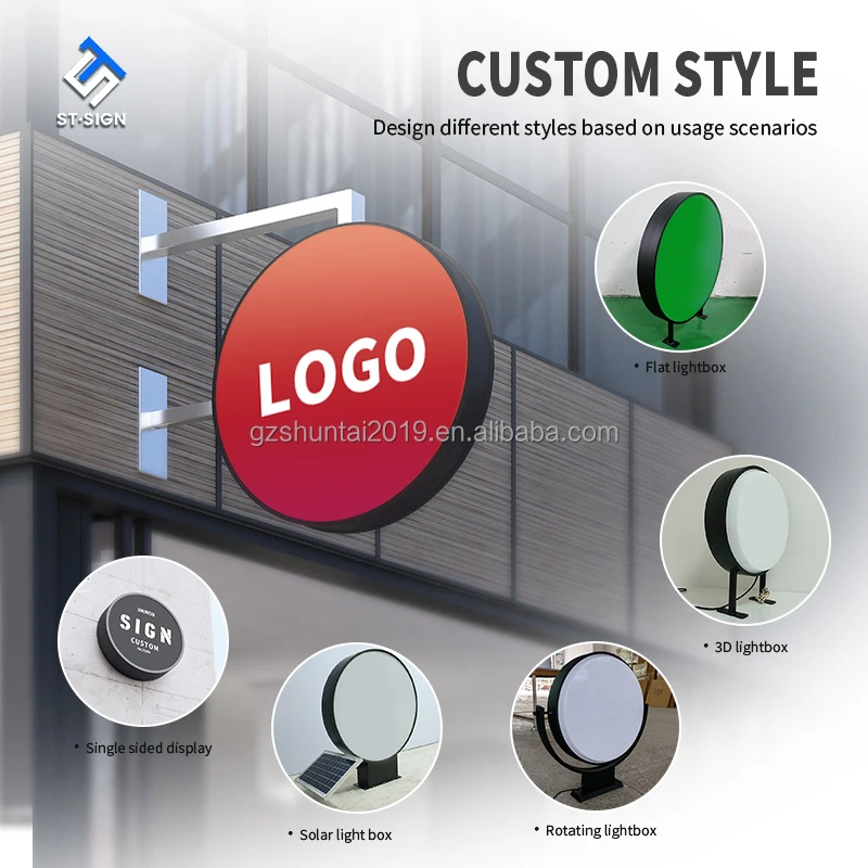 custom.Acrylic Outdoor Digital Billboard Illuminated LED Street Sign with Aluminum Frame Rectangle Round Light Box Decorative Fe