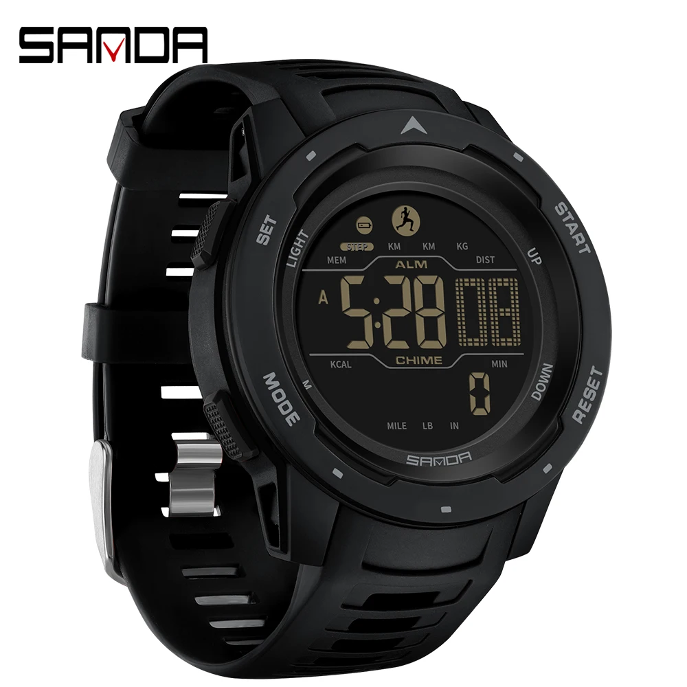 

SANDA 2145 Masculino Brand Men Watches Sports Pedometer Calories 50M Waterproof LED Digital Watch Military Wristwatch Relogio