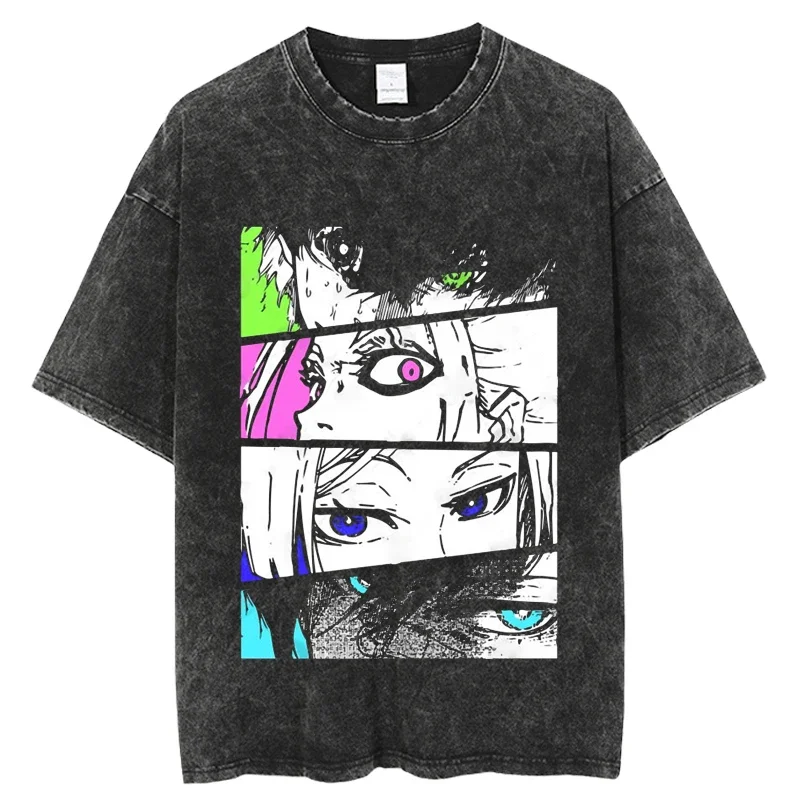 Blue Lock Vintage Washed Tshirts for Men Digital Printing Anime Graphic T Shirt High Quality Women Harajuku Oversize Tee