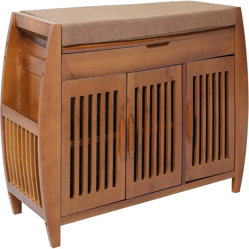 

Shoe Rack Storage Bench with Cushion, Entryway Organizer with Hidden Storage Compartment