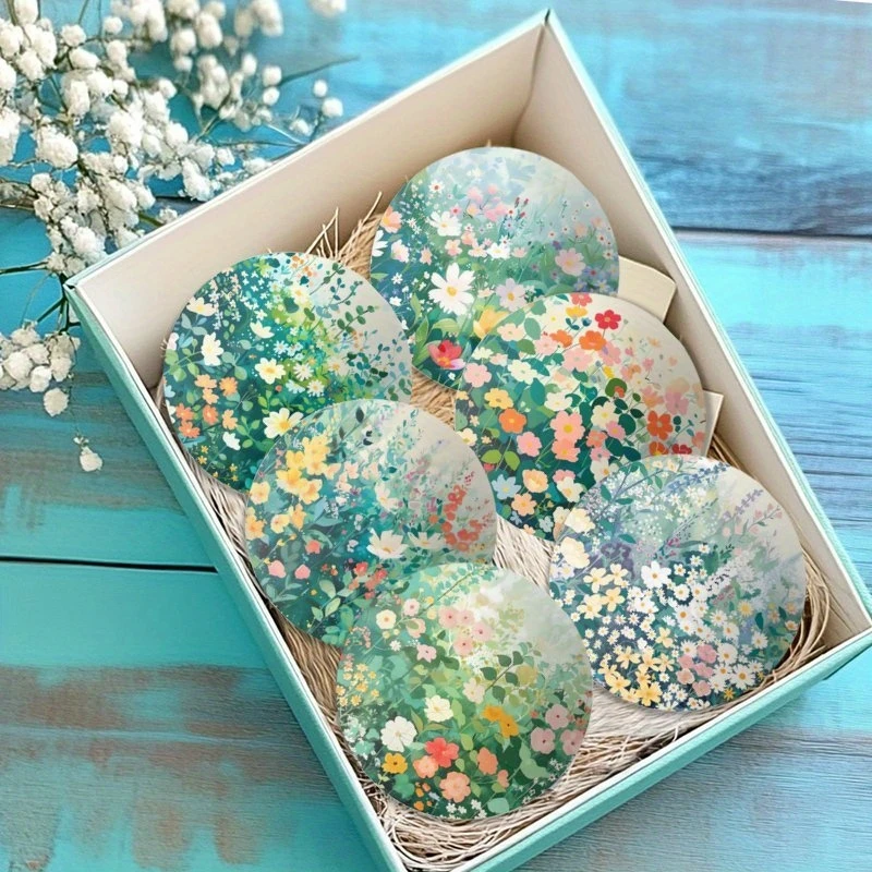 10CM 6PCS 2D Fresh Style Elegance Flowers Wooden Coasters Coffee Shop Furniture Decoration Check-in Gift Desktop Protection