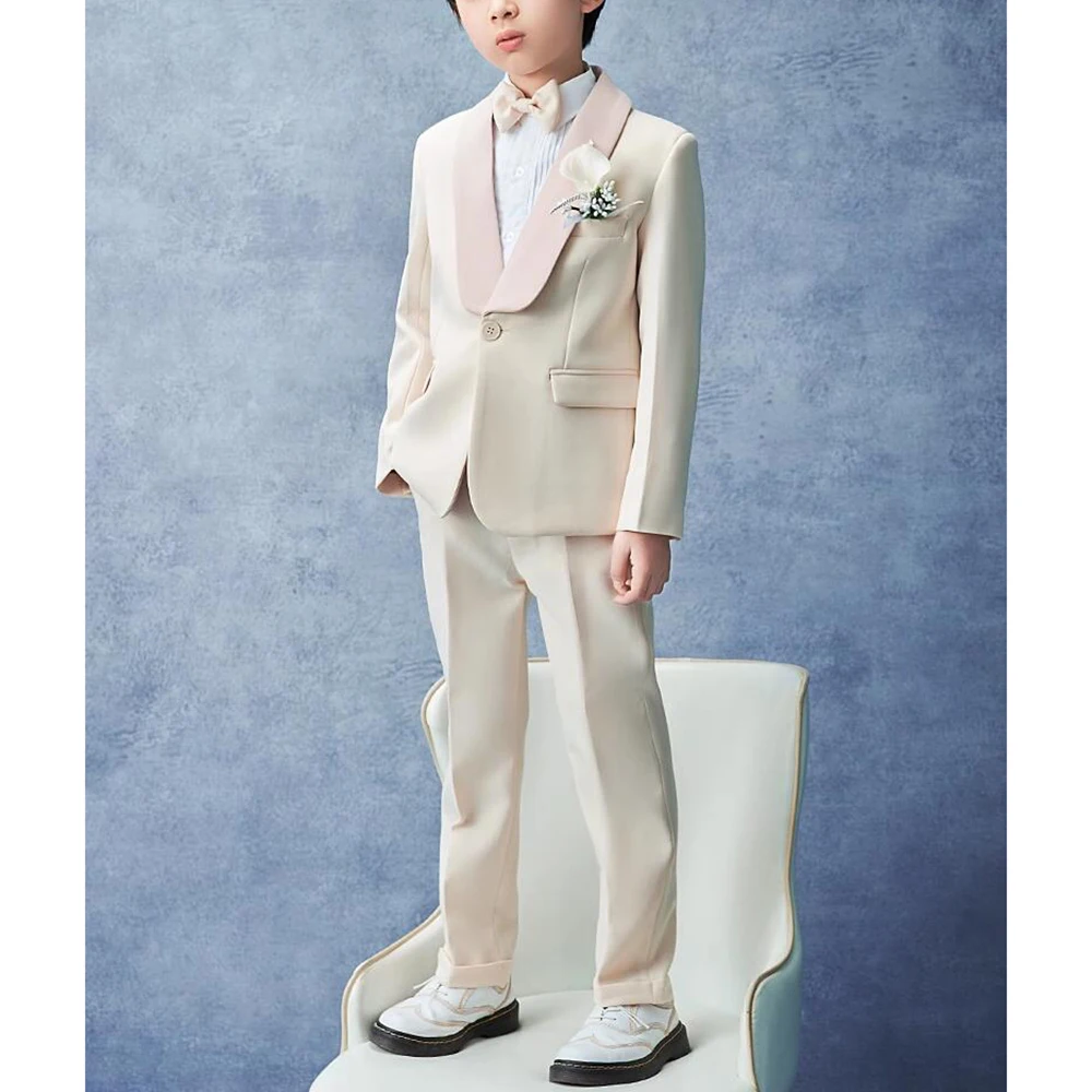 Flower Boys Wedding Suits 2 Piece Fashion Shawl Lapel One Button Blazer Sets High-end Dinner Party Formal Chic Kids Clothes