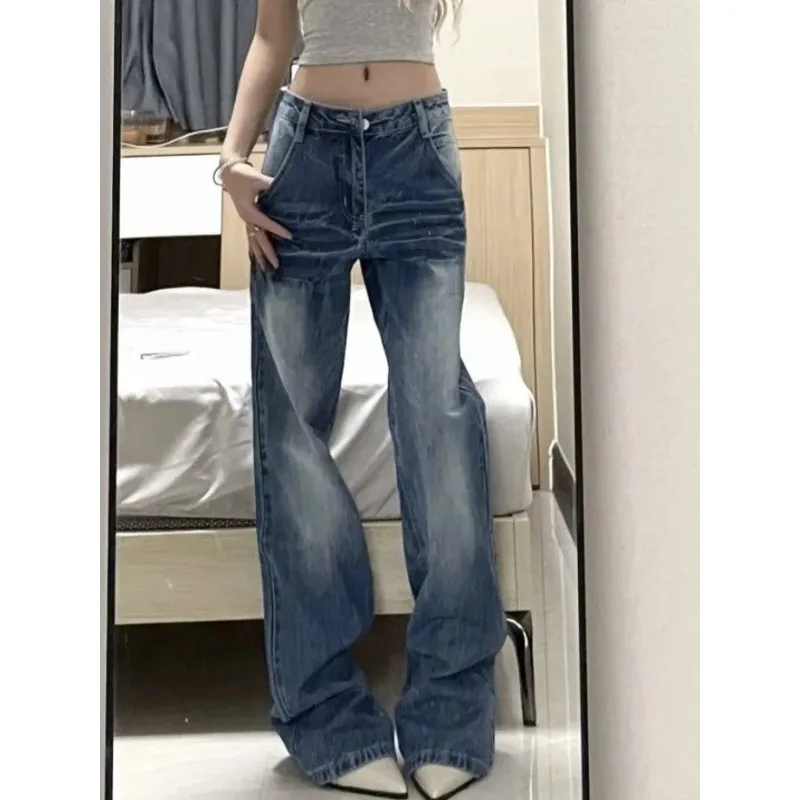 

Женские джинсы в американском винтажном стиле, летние, с высокой талией, облегающие, свободные длинные брюки, не прилипающие к ногам