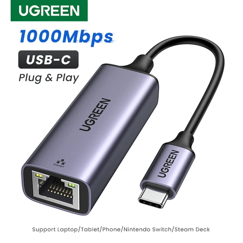 Imagen 1 del producto UGREEN-adaptador Ethernet USB tipo C para ordenador portátil, tarjeta de red Ethernet de 1000/100Mbps, Lan, RJ45, Thunderbolt 3, Macbook, Samsung, iPad