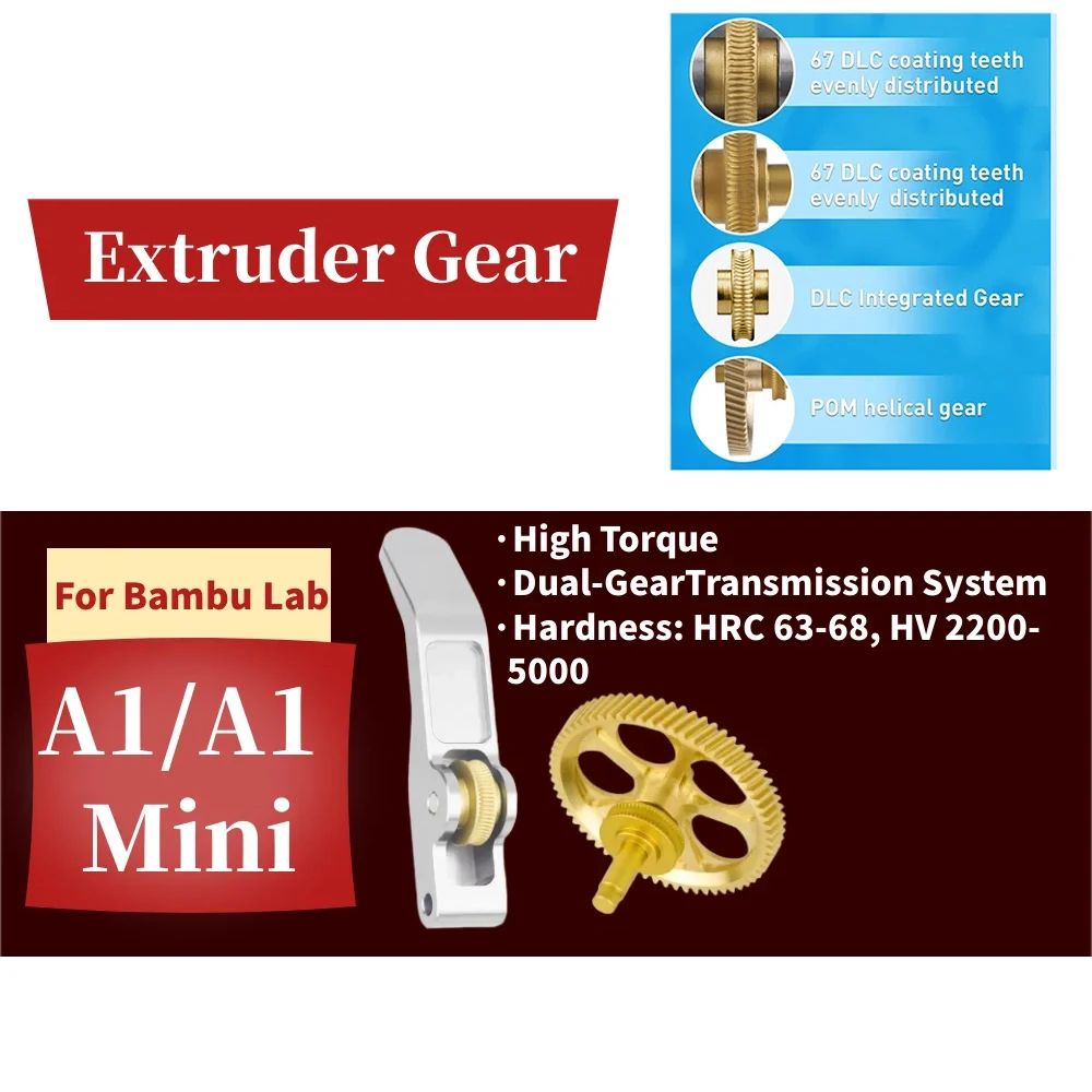 

Extruder Gear For Bambu Lab A1/A1mini RNC Nano-Coated Hardened Steel Helical Extrusion Head Gear For Bambu Lab A1 Extruder parts