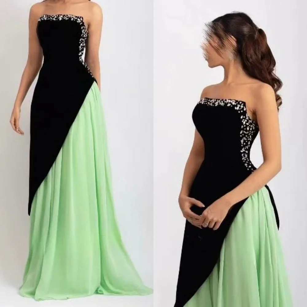 Vestido para quinceañeras sin tirantes de alta calidad, corte en A, largo hasta el suelo, gasa con diamantes de imitación, vestido para ocasiones formales, Ball Yalч ». ». ». ». ». ».