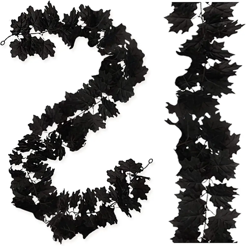 Black Halloween Leaf Wreath Maple Leaf Simulation Simulation Maple Leaf Wall Hanging Silk Flower Artificial Maple Leaves