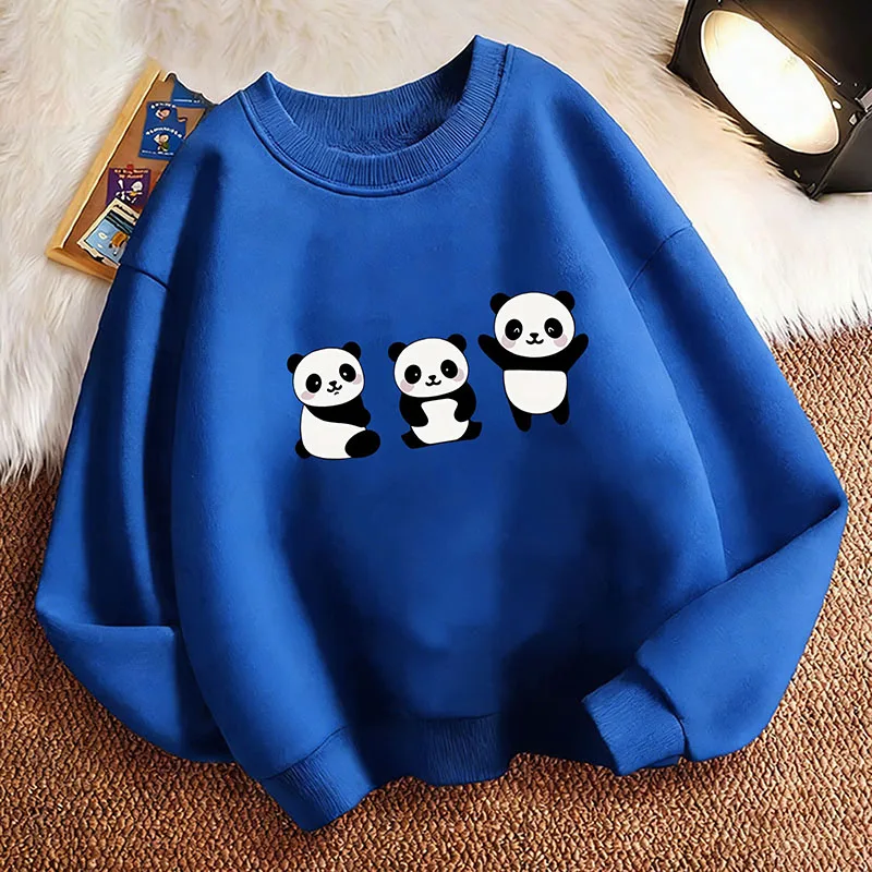Y2k Funny Children's Sweatshirt Pullover Spring Happy Panda Cute Crew Neck Graphic Print Hoodie Boy/Girl Kids Hoody