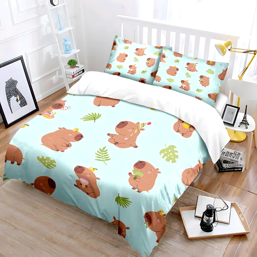 Cartoon - Funny Capybaras pattern Bedding Set for Kids Luxury Gift 3pcs Digital Print Comforter Set Soft Comfortable Breathable