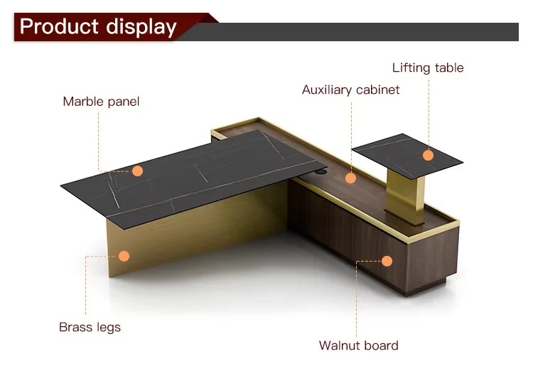 Luxury Modern Office Furniture-Convertible L-Shaped Executive Desk For Boss Or CEO Smart Manager Office Desk