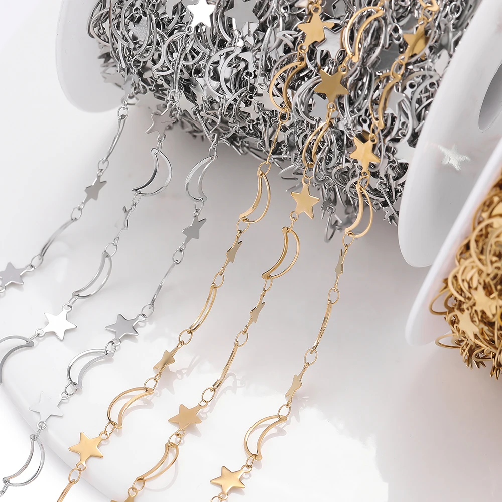 

1m Star Hollow Moon Shaped Link Chains Stainless Steel Handmade Chain for DIY Necklace Bracelet Anklet Jewelry Making Findings