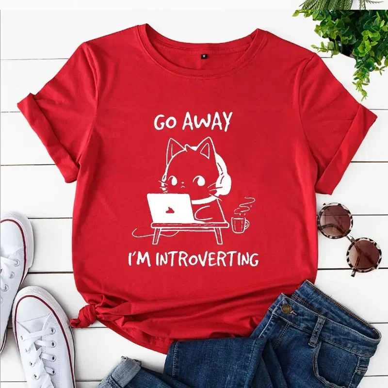 T-shirt Clothes for Women Ladies Tees Summer Cartoon Anime Top T-shirt Go Away I'm Introverting Game Bunny Fashion Women T-shirt