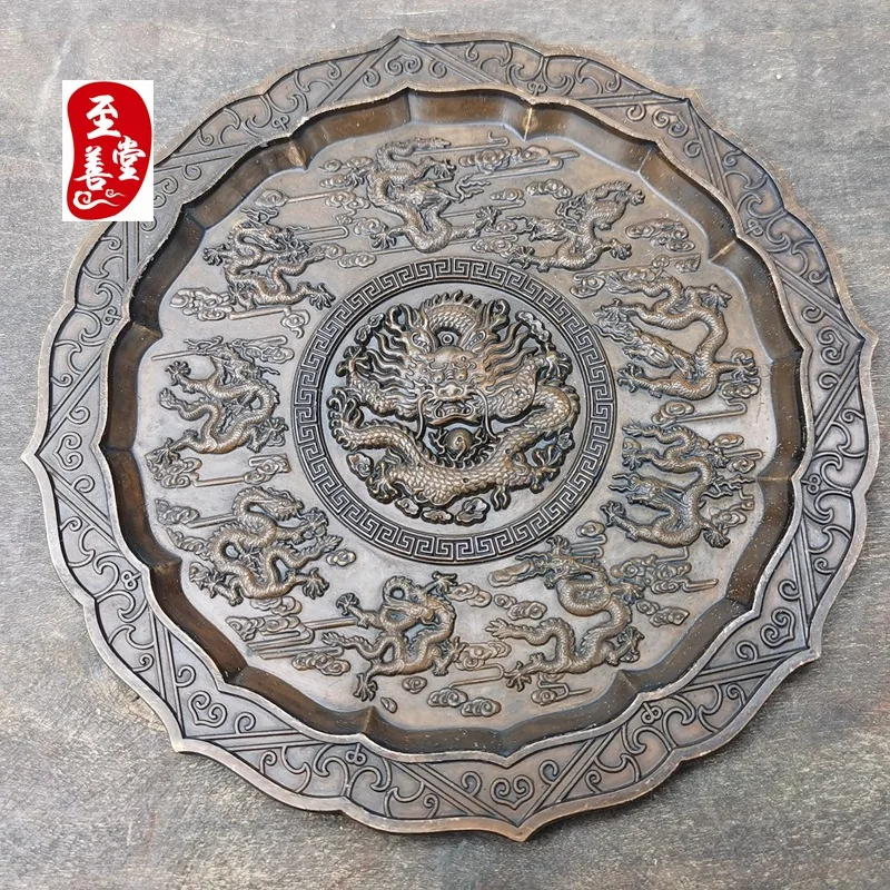 Antique-style decorative pieces for the living room, featuring a weathered finish and a nine-dragon round relief design, made of