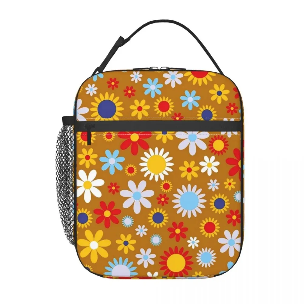 Bolsa de almuerzo con estampado de Flor Retro, fiambrera roja Floral para pícnic al aire libre, bolsas térmicas de diseño para adultos, bolsa refrigeradora portátil Oxford