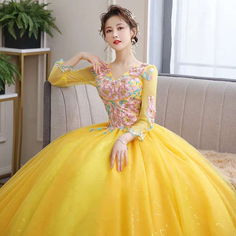 

Solo Performance Costume New Dignified and Elegant Fluffy Skirt, Colorful Gauze Slimming Stage Host Evening Gown Art Examination