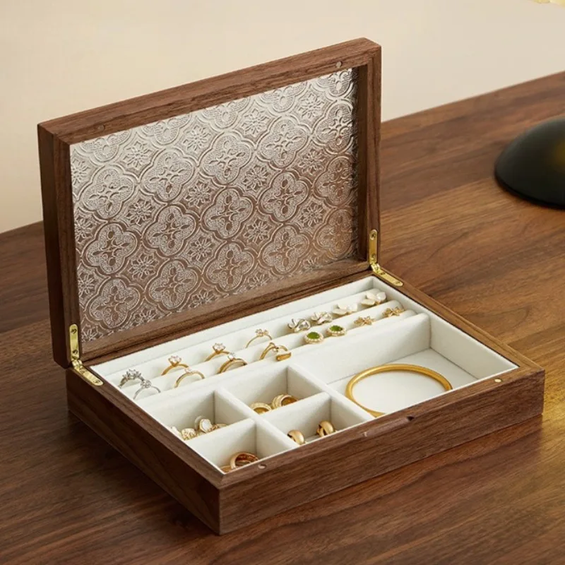 

Solid Wood Jewelry Organizer Case Travel Ring Earrings Storage Box Lady Wholesale Jewellery Cases Pendant Bracelet Display Boxes