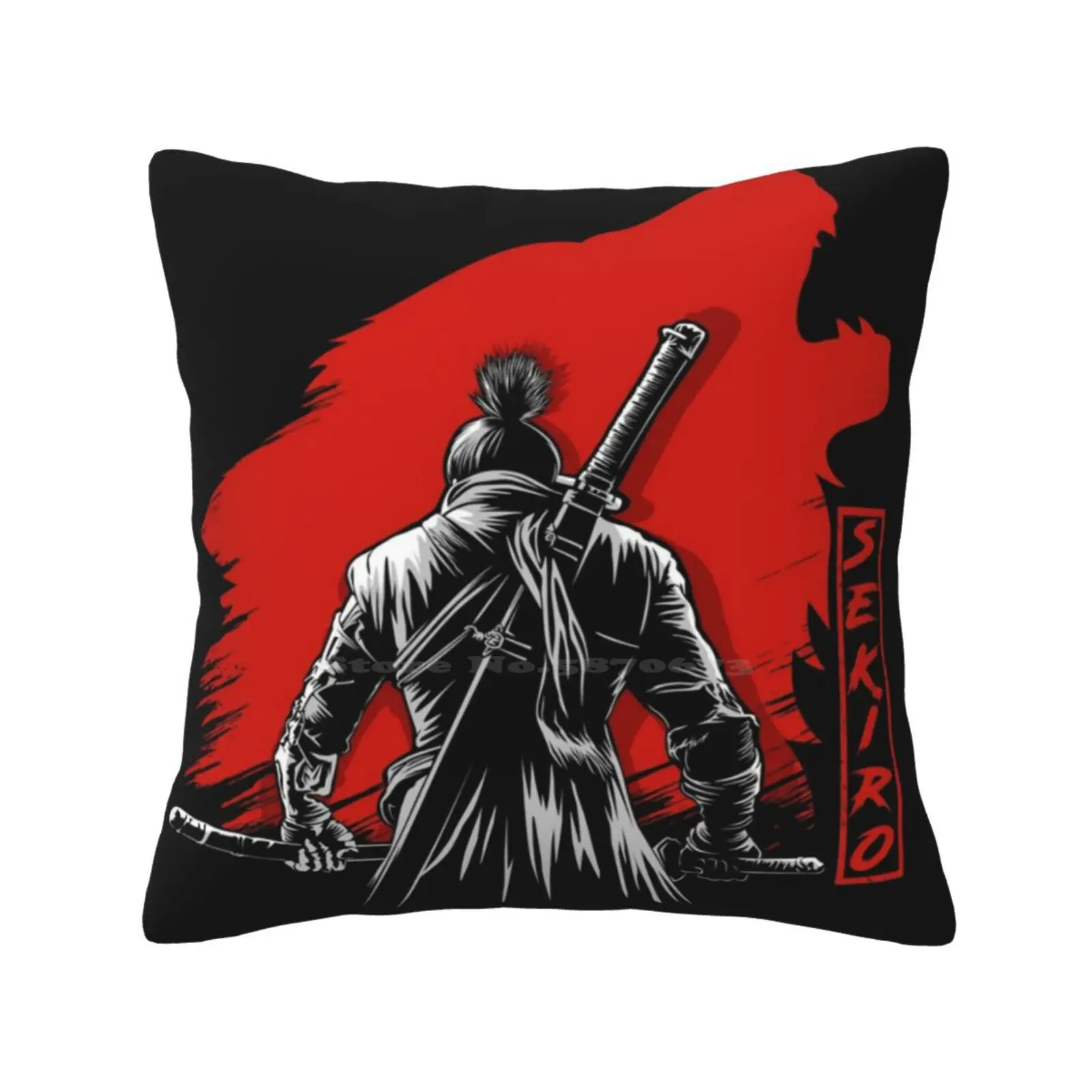 The One-Armed Wolf Funny Cute Decor Square Pillowcase Shadows Die Twice The One Armed Wolf Samurai Wolf One Armed Samurai