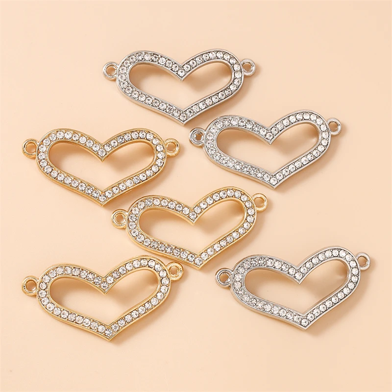 20 Stück 37x19mm Niedliche Kristall-Legierungs-Hohle Herz-Anhänger Verbinder für Schmuckherstellung Halsketten Armbänder DIY Bastelbedarf – Detail 7